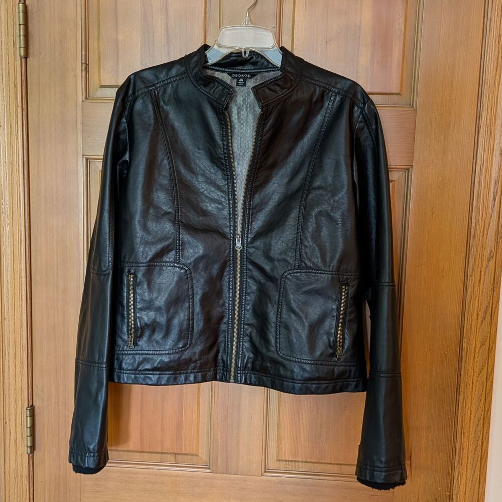 George Black Faux Leather Zip Jacket – Women's Large (12-14) – Snakeskin Lining